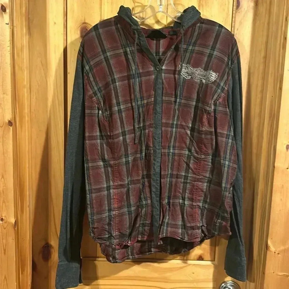 Harley-Davidson Motorcycle Plaid Hooded Long Sleeve Bottom Down - Picture 1 of 6
